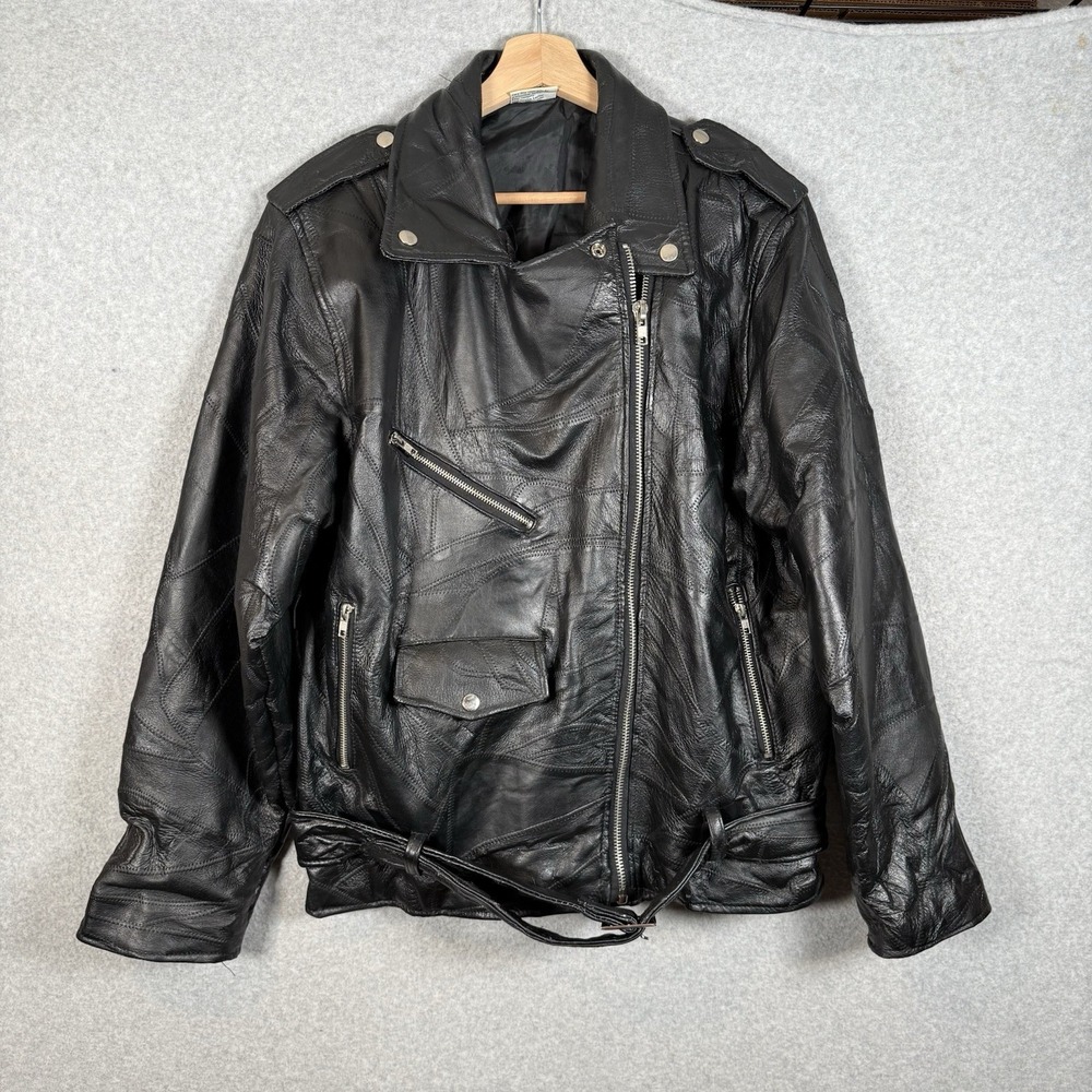 Men's Black Leather Bomber Jacket - Classic Moto Style